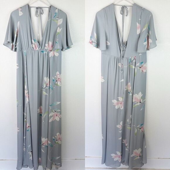 Show Me Your Mumu Grey Floral Dress Maxi Short Sleeve - Picture 1 of 9